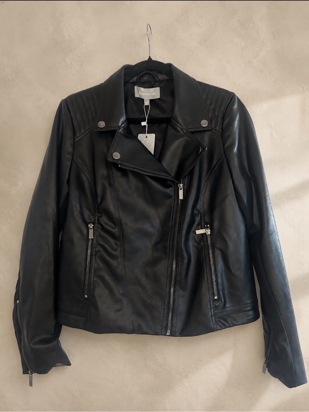 Caslon Black Faux Leather Moto Jacket with Quilted Shoulders